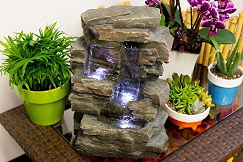 Fuente De Agua De Resina Y Fibra De Vidrio Con Luces Led