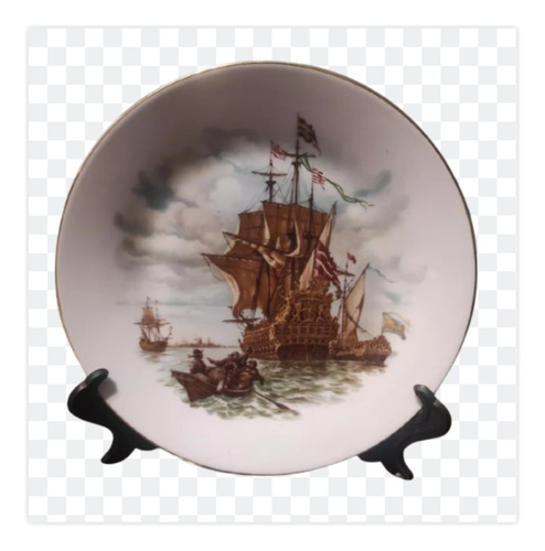 Plato Decorativo 16 Cm Galeón Real Con Soporte,pieza Única !