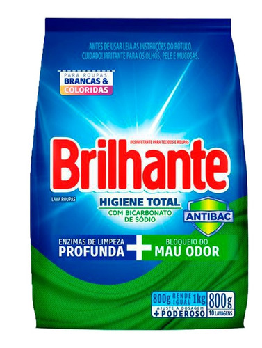Lava Roupas Sanitizante Em Pó Brilhante Higiene Total 800g