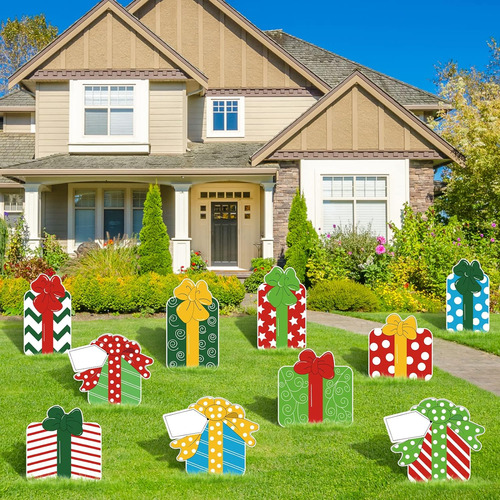 Letrero De Patio De Navidad De 10pcs Bhaline Con Letreros De