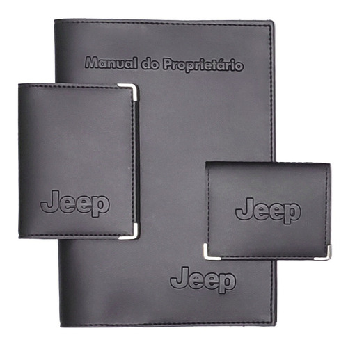 Imagem 1 de 9 de Kit Jeep P. Manual + P. Documento + P. Cartão P Couro Eco