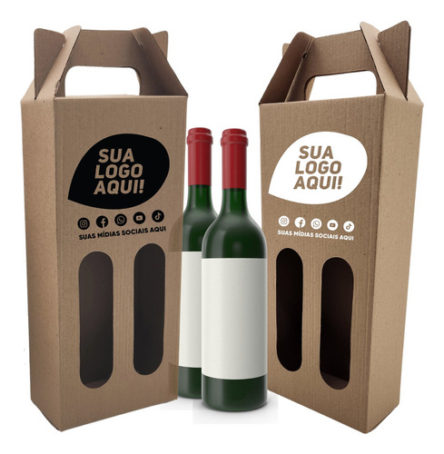 50 Caixa P/ Duas Garrafa Presente Vinho Personalizada 1 Cor