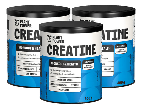 3x Creatina Monohidratada Plant Power 300g Sabor Sem Sabor