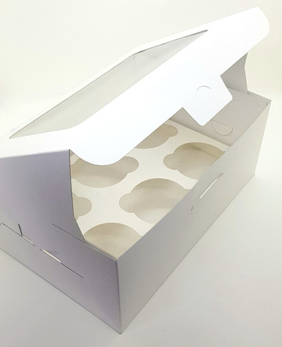 Caja Porta Cupcakes/muffins 6 U. Blanca C/visor Pack X 10 U.