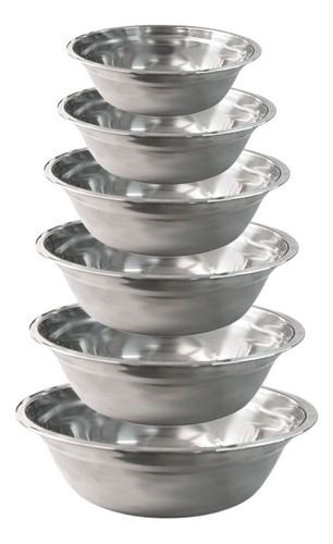 6 Bowls Shorbull Acero Ensaladera Cocina Tazon Mezclar Color Plateado