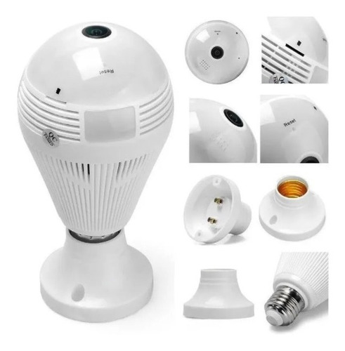 Imagem 3 de 8 de Camera Ip Seguraca Lampada Vr 360 Panoramica C/visão Noturna