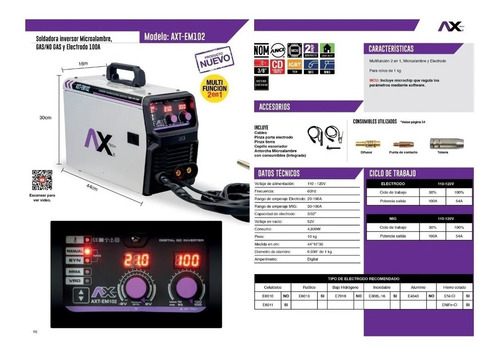 Soldadora Inversora Mig/mag Electrodo 100a Axt-em102 Axtech