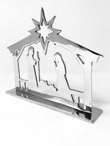 Portal De Belén Corto Nacimiento Navidad 22 X 18 Cm Pewter