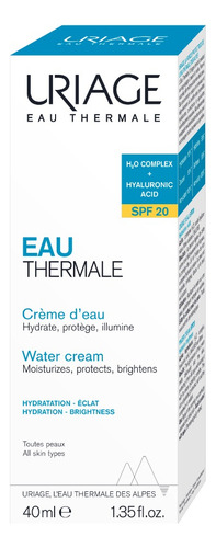 Eau Thermale crema de agua SPF20 40ml Laboratorio Uriage aplicación de día para todo tipo de piel