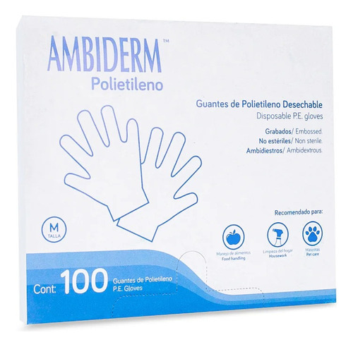 10 Cajas De Guantes De Polietileno Ambiderm Caja C/100 C//u