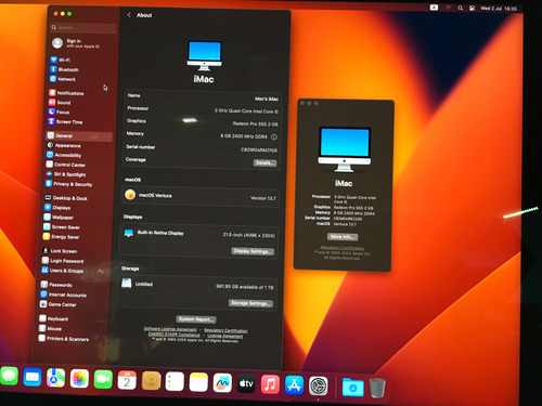 Apple iMac 4k 2017 Core I5 7th 8gb Ram 1tb Hdd 21.5 Radeon (Usado)