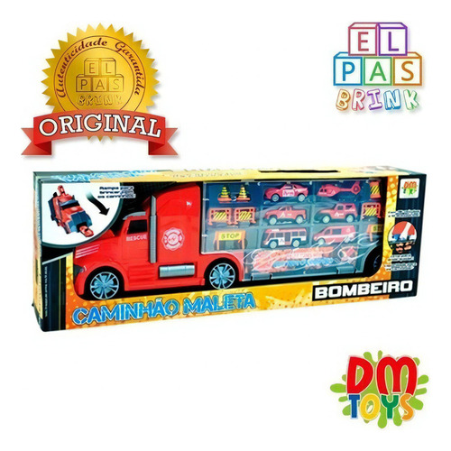 Caminhão Maleta Bombeiros 06 Carrinhos E Acessórios Dm Toys Personagem Bombeiro