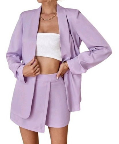 Conjunto Blazer Y Falda Pantalón Lila Morado