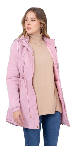 Campera Mujer Entallada Piloto Abrigado Capucha Impermeable