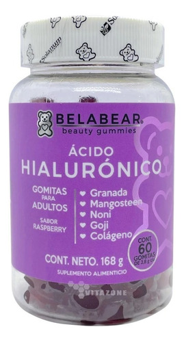 Belabear Ácido Hialurónico 60 gomitas Fruit Mix Solanum Granada, Mangosteen, Noni, Goji, Colágeno.