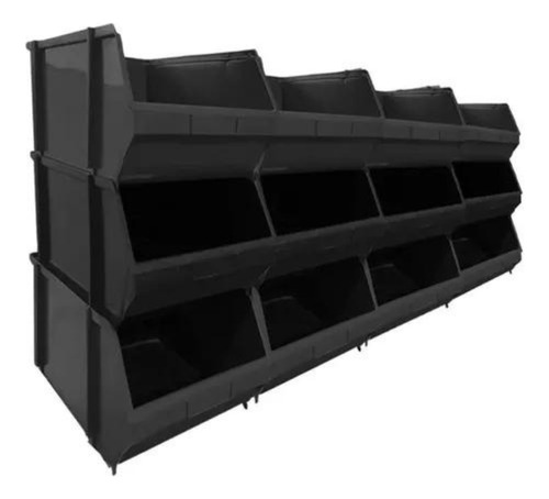 Kit 12 Caixa Organizadora Bin N8 Plástica Resistente Preto