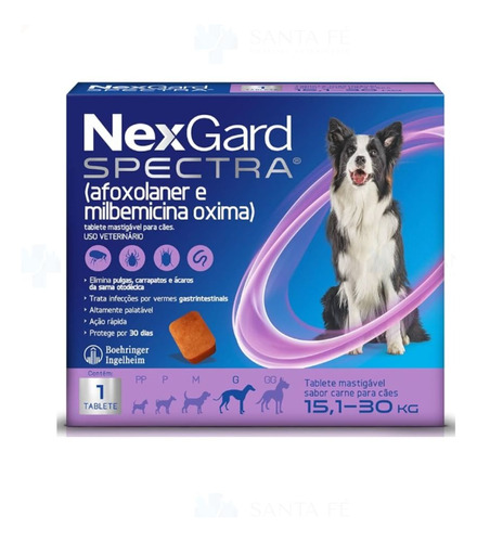 Comprimido antiparasitário para pulga carrapato vermes sarnas Merial NexGard Spectra TABLETE para cão de 15.1kg a 30kg