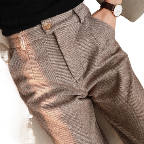 Pantalones De Lana Para Mujer, Pantalones De Tubo Harén De C