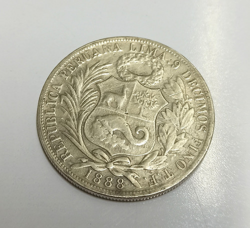 Moneda Peru Antigua 1888 Plata 900 Un Sol Oportunidad Oferta
