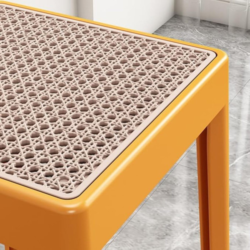 Taburete Banco Banqueta De Plastico Y Rattan Apilable Acabado De La Estructura Naranja