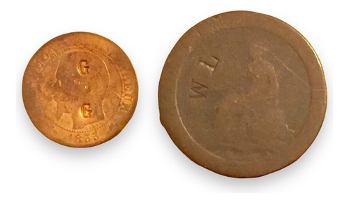 Moneda 1797 Gran Bretaña 2 Pences + 5 Centésimo Francia 1855 (Usado)