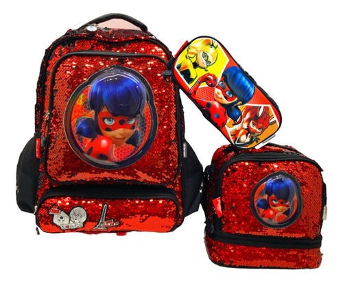 Ladybug Miraculus Kit Mochila Prim Lonche Lapi  Combo