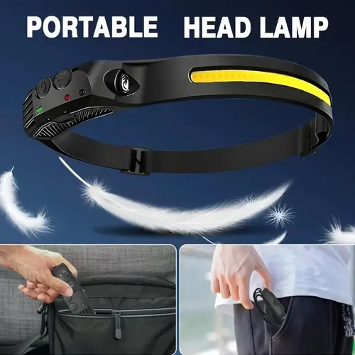 Linterna Led Cob Blanco Frontal De Cabeza Carga Usb Camping Blanco Negro