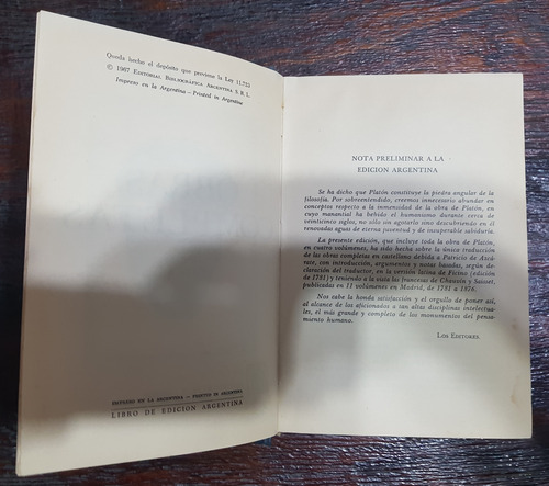 Libro Obras Completas De Platón - Tomo 1 - Omeba (Usado)