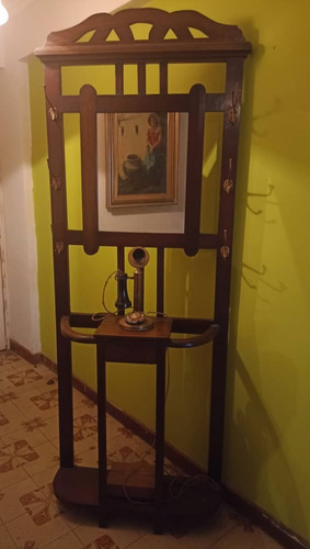 Perchero Antiguo De Madera Sombrerero Con Espejo Y Gaveta