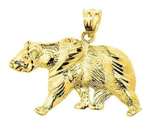 Colgante De Oro Macizo Con Oso Grizzly.