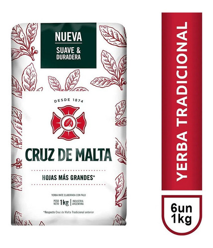 Pack Yerba Mate Cruz De Malta Tradicional 1 Kg X 6 Unidades