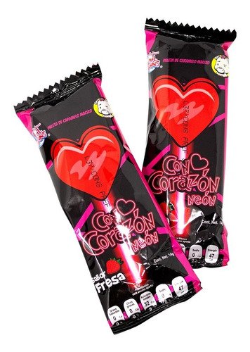 Paleta De Corazon Luminosa Neon Sabor Fresa Dulce 24 Pz