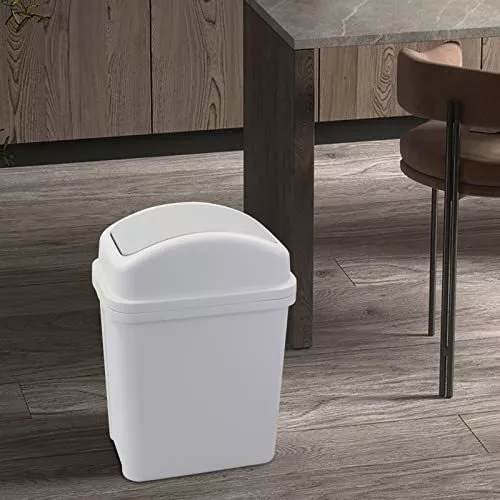 Cubo de basura pequeño con tapa de 12 litros/3 galones, pequeño cubo de  basura de plástico beige con tapa para oficina, dormitorio, baño