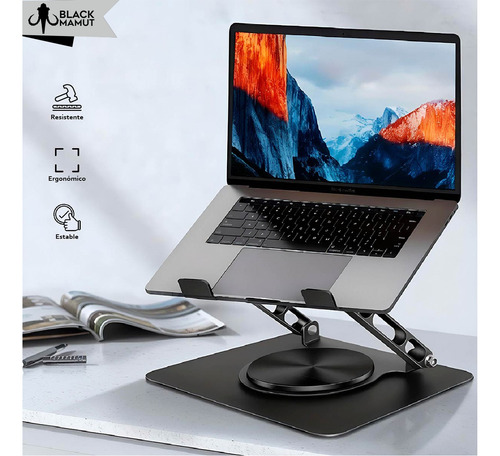 Base Soporte Para Laptop Elevada Ajustable Con Giro 360 Color Negro