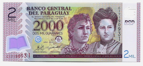 Fk Billete Paraguay 2000 Guaranies 2011 P 228c Polimero. Unc