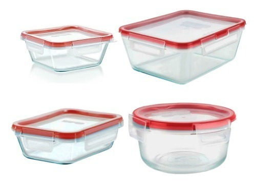 Set X4 Herméticos Contenedores Vidrio Fresh Lock Pyrex