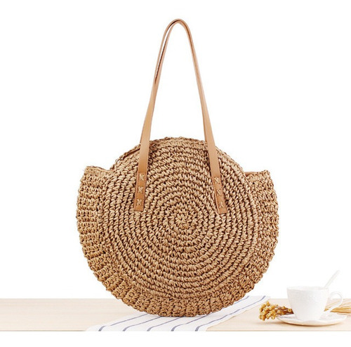 Imagen 1 de 7 de Verano 4colors Redondo Bolsa Tejida De Paja Para Las Mujeres