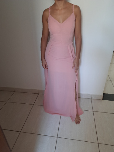Vestido Longo Rosé Com Fenda Lateral Madrinha Casamento 38 