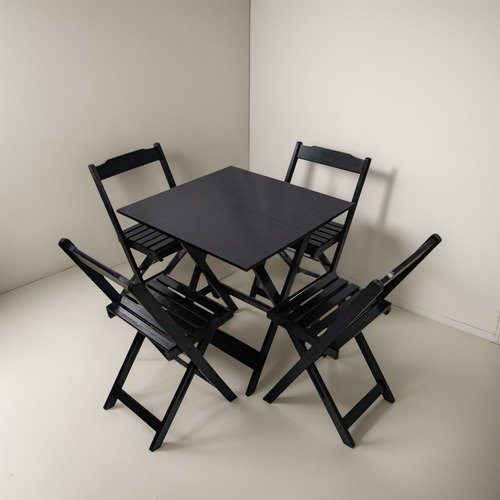 Mesa De Jantar 70x70 Com 4 Cadeiras Dobráveis Madeira