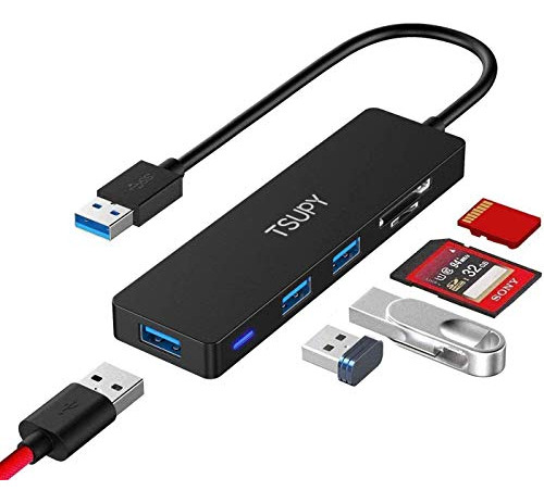 Usb 3.0 Hub Tsupy Multi Usb Hub, 5 In 1 Usb Data Hub With Sd