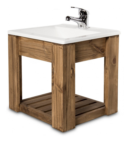 Imagen 4 de 5 de Vanitory Colgante 40cm Madera Maciza Bacha Maral Y Griferia