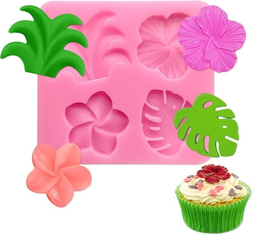 Molde Silicona Hibiscus Plumeria Hojas Tropicales Fondant