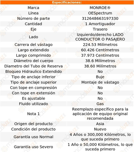 1) Amortiguador Oespectrum Gas Izq/der Tras Attitude 06/11