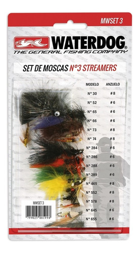 Set 15 Moscas N°3 Fly Waterdog Premium Truchas Streamers 