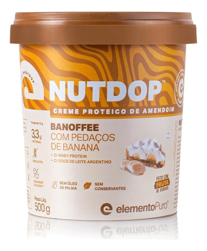 Nutdop Doce De Leite 500g Elemento Puro Pasta Amendoim+ Whey Sabor Banoffee