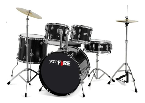 Bateria Acústica Ferragem Cromada Profire Bumbo 22 - Preto