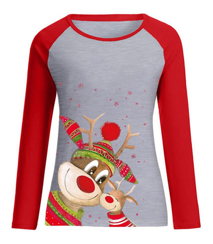 Imagen 6 de 6 de Moda Mujer Navidad Cuello Redondo Manga Larga Patchwork 9696