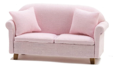 Casa De Muñecas Sofá Rosa Miniatura Con 2 Almohadas