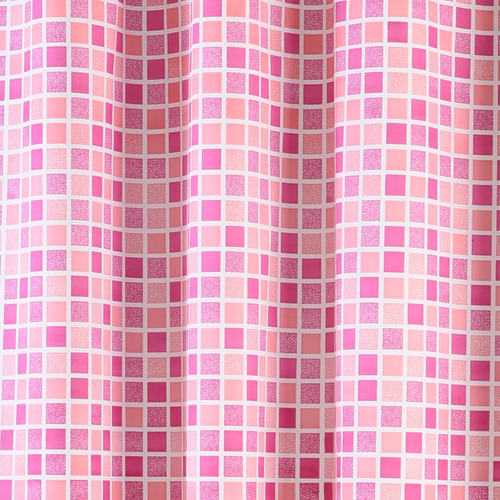 Combo De Baño Con Cortina De Ducha Protector Barral Ganchos Venecita Rosa
