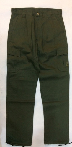 Pantalon Suri Cargo De Gabardina Verde Militar 6 Bolsillos